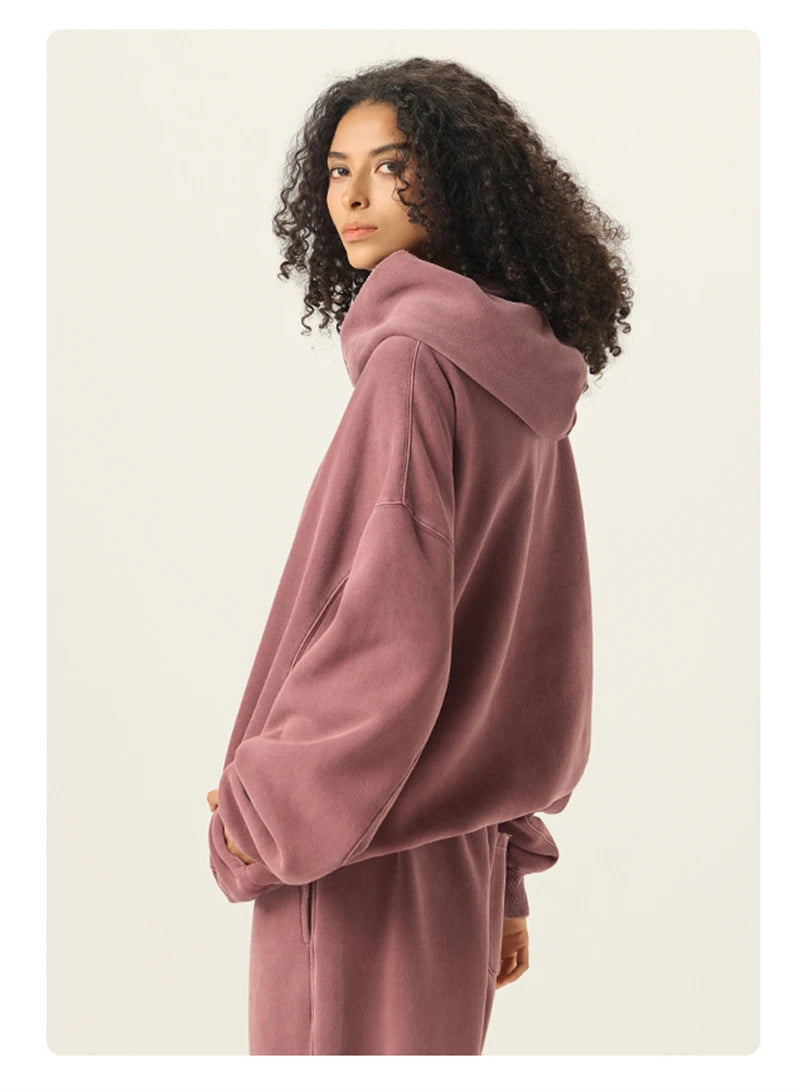 ZODF Vintage 350gsm Man Washed Boxy Fleece Hoodie Unisex Loose Ripped Warm Button Winter Hooded Pullovers Brand Clothing HY0053