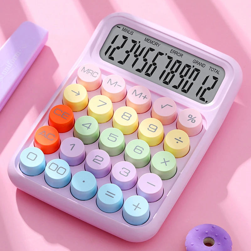 Keyboard Calculator Office 12-digit Mechanical Buttons Calculator Cute Candy Color School Supplies Students/Finance Stationery