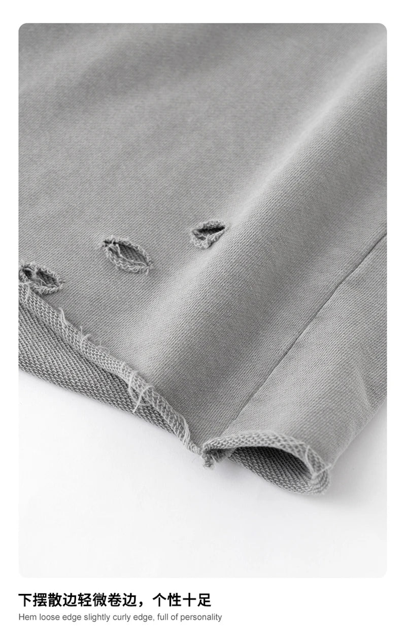 ZODF 2025 Men Summer Heavy Weight Washed 330gsm Cotton T-shirt Unisex High Street Distressed Holes Oversized T Shirts Tee HY0984