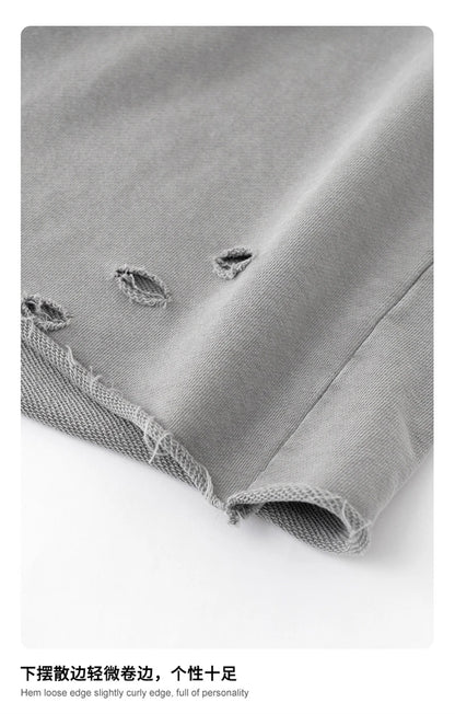 ZODF 2025 Men Summer Heavy Weight Washed 330gsm Cotton T-shirt Unisex High Street Distressed Holes Oversized T Shirts Tee HY0984