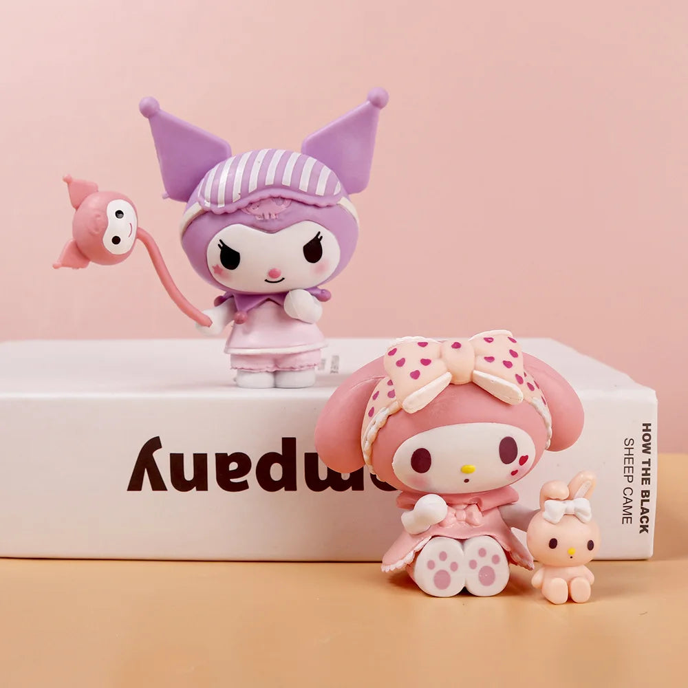 6Pcs-Set Sanrio Anime Figure Pajamas Sweetheart Kawaii Kuromi My Melody Doll action Cute Decoration Toys For children Gift