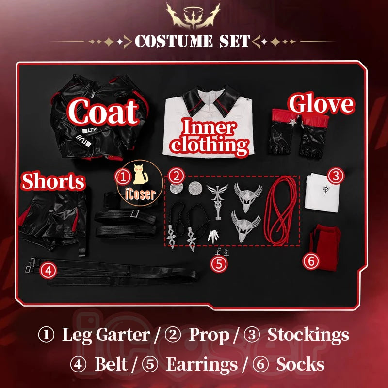 Arknights Exusiai The New Covenant Cosplay Costume Wig Uniform Headwear Earrings Halloween Party for Women Girls Carnival Outfit