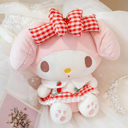 Sanrio Cartoon Plush Toy Kawali Strawberry My Melody Soft Stuffed Doll Pendant Keychain Toys Girl Kids Xmas Gift