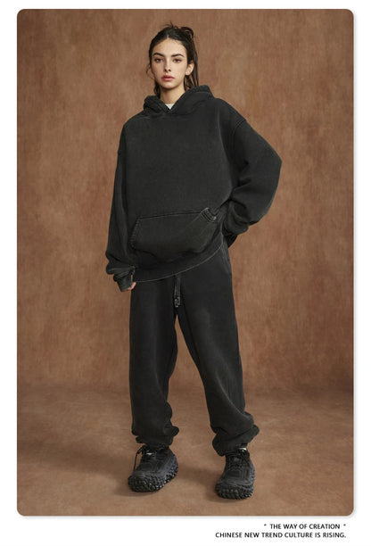 ZODF Winter Autum Men's Washed 400gsm Fleece Hoodies Unisex Couple Retro Oversized Ripped Hooded Sweatshirts Pullovers HY0652