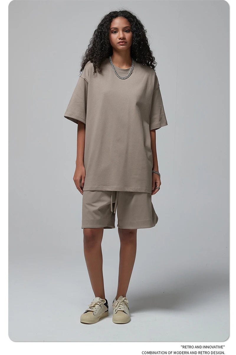 ZODF New Spring Summer Men 305gsm Cotton T Shirts Unisex Heavy Weight Oversized FG Noshrink Basic Solid T-Shirt Tees HY0165