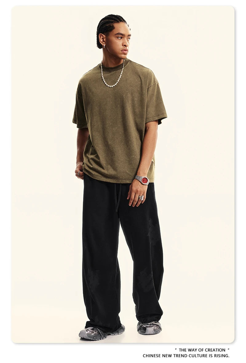 ZODF Vintage 2024 Summer Men Washed Solid 230gsm T-Shirts Unisex Ripped Breathable Quick Dry Cooling Feeling T Shirt Tees HY0801