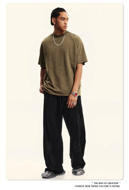 ZODF Vintage 2024 Summer Men Washed Solid 230gsm T-Shirts Unisex Ripped Breathable Quick Dry Cooling Feeling T Shirt Tees HY0801