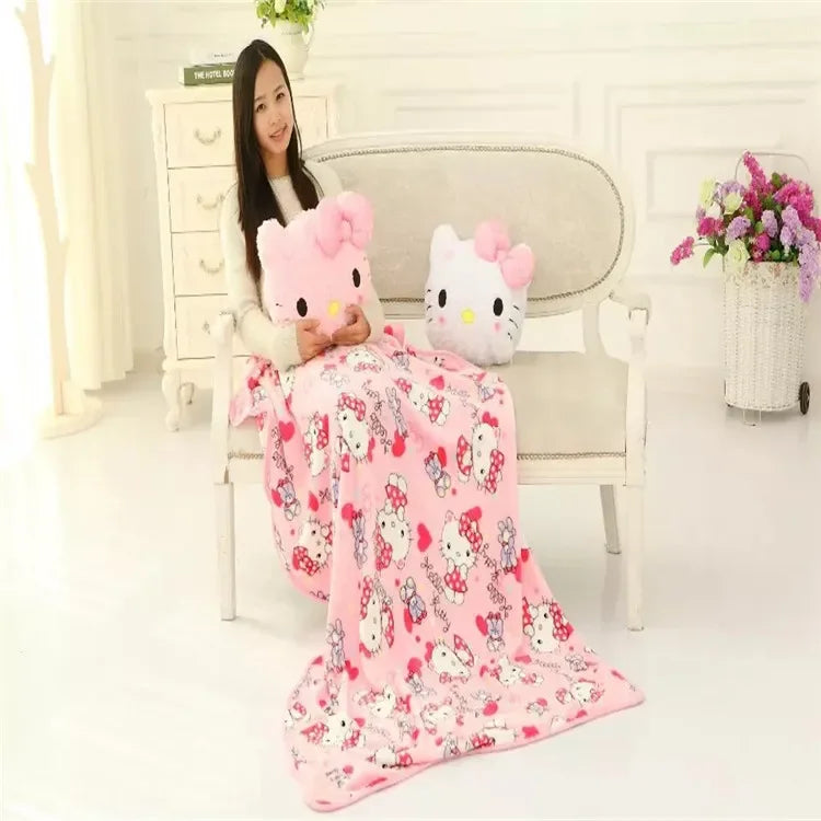 Aoger Kawaii Hello Kitty Rose Velvet Plush Melody Pillow Plushie Toy Soft Pillow Decorative Doll Bedding Kids Birthday Gift
