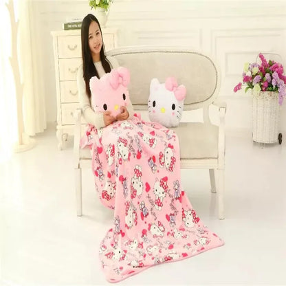 Aoger Kawaii Hello Kitty Rose Velvet Plush Melody Pillow Plushie Toy Soft Pillow Decorative Doll Bedding Kids Birthday Gift