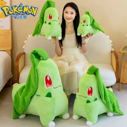 45/60/80cm Big Size Pokemon Chikorita Cartoon Anime Plush Stuffed Doll Room Decoration Plushies Pillow Ornaments Children's Gift