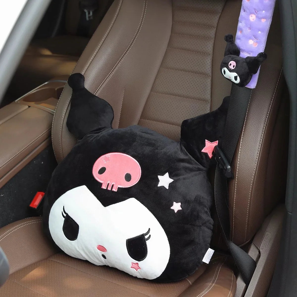 Kuromi My Melody Pillow Stuffed Anime Kuromi Car Headrest Safety Seat Belt Cover Cushion Cartoon Car Decoration Girl Gifts