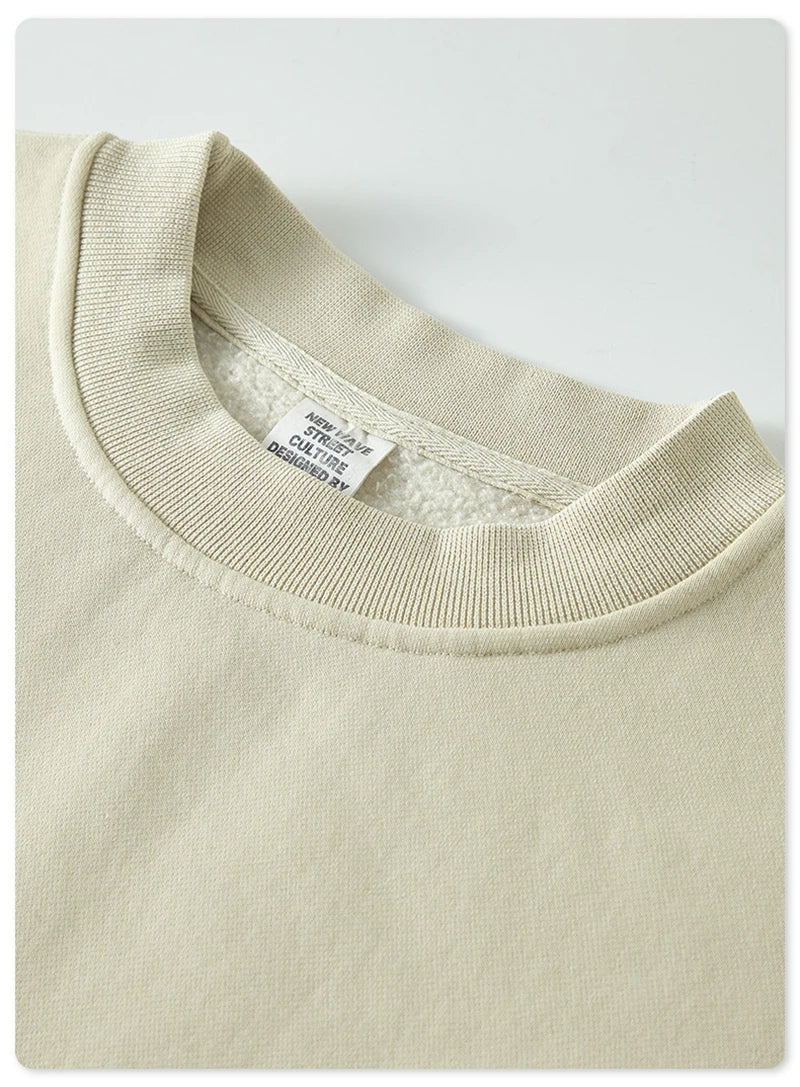 ZODF New Men Winter 355gsm Washed Fleece Sweatshirts Retro Unisex Oversized Solid O-Neck Warm Pullovers Coat Streetwears HY0639