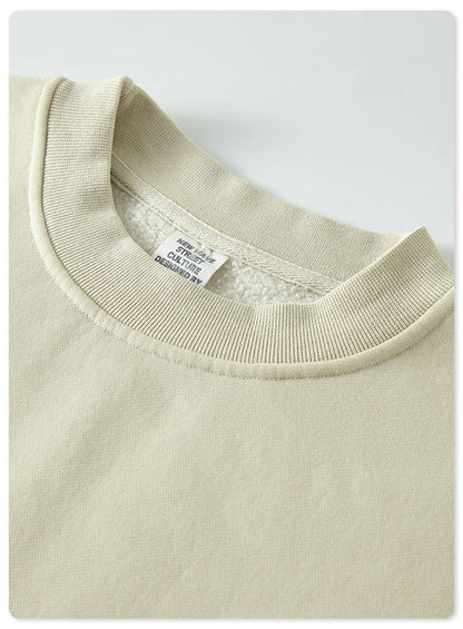 ZODF New Men Winter 355gsm Washed Fleece Sweatshirts Retro Unisex Oversized Solid O-Neck Warm Pullovers Coat Streetwears HY0639