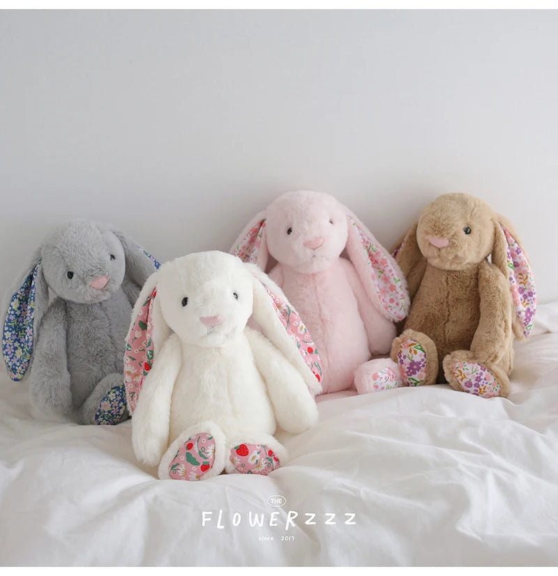30cm Cartoon Floral Rabbit Plush Toy Pink White Bonnie Rabbit Stuffed Animal Doll Children's Room Decor Birthday Gift For Girl