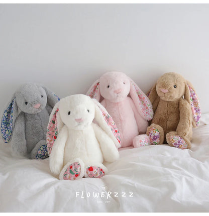 30cm Cartoon Floral Rabbit Plush Toy Pink White Bonnie Rabbit Stuffed Animal Doll Children's Room Decor Birthday Gift For Girl