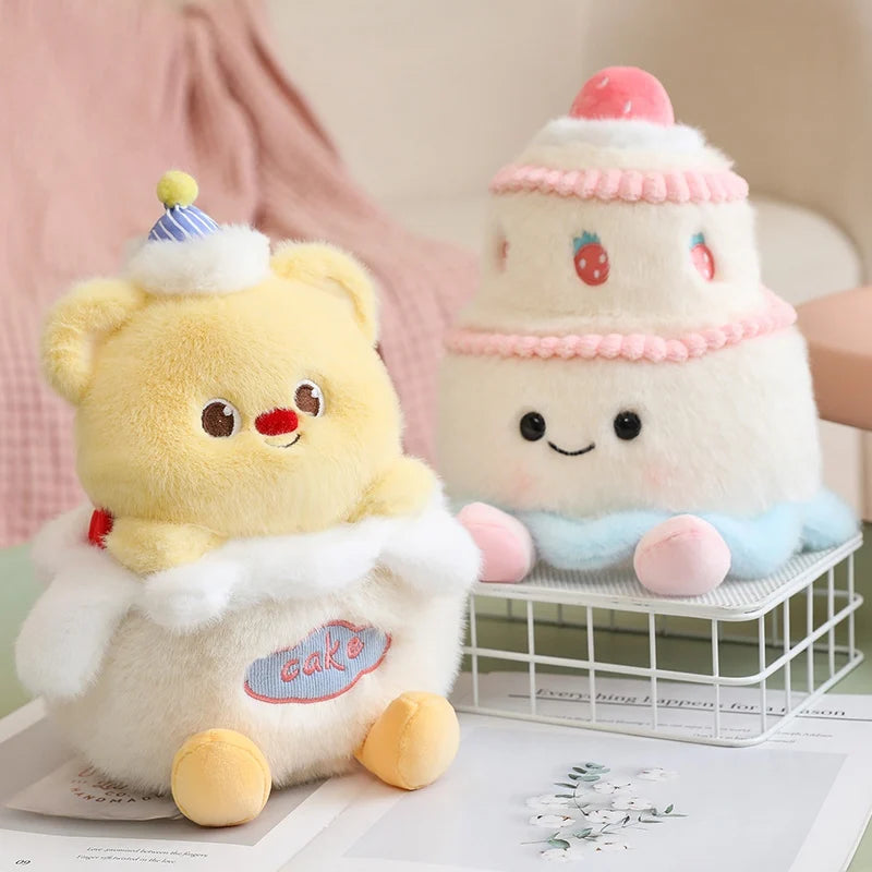 30cm Kawaii Soft Birthday Cake Plush Pillow Cute Cream Bear Strawberry Cake Stuffed Toy Huggable Pillow Cushion Nice Gift