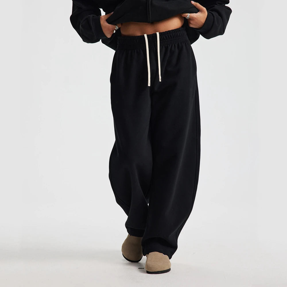 ZODF 2025 Winter 430gsm Unisex Fleece Straight Sweatpants Thick Warm Casual Oversized Trousers HY1170 - black / L