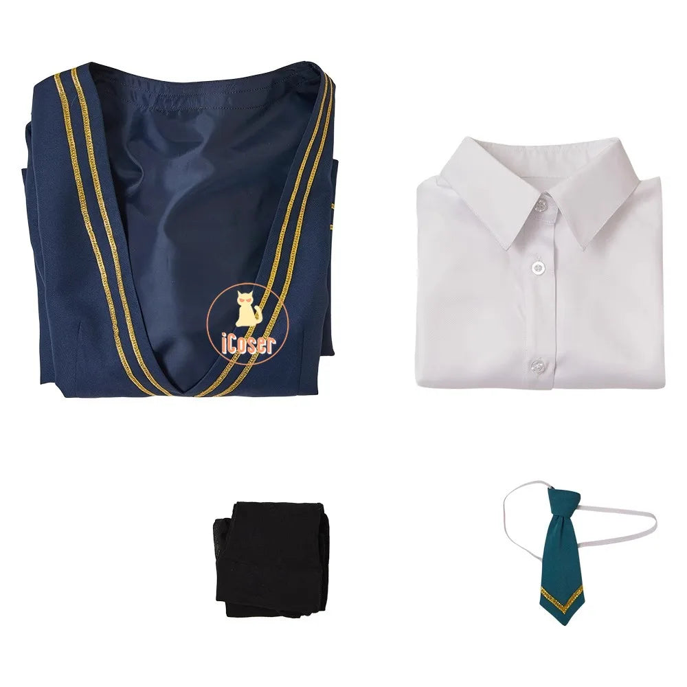 Anime Witch Watch Nemu Miyao Cosplay Costume Blue Dress Tie Shirt Stocking Outfit Halloween Party for Women Girls Carnival Props