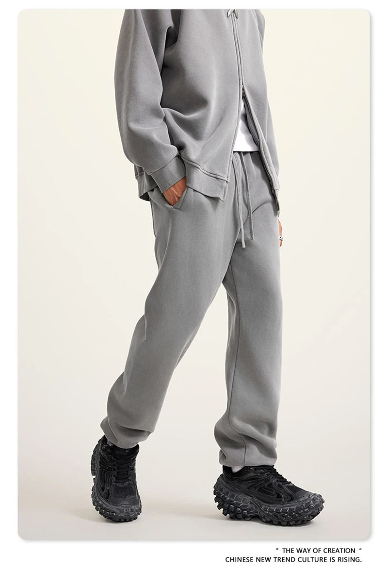 ZODF 2025 Autumn Winter Men’s Washed Fleece Sweatpants 355gsm Loose Retro Joggers Streetwear HY0653