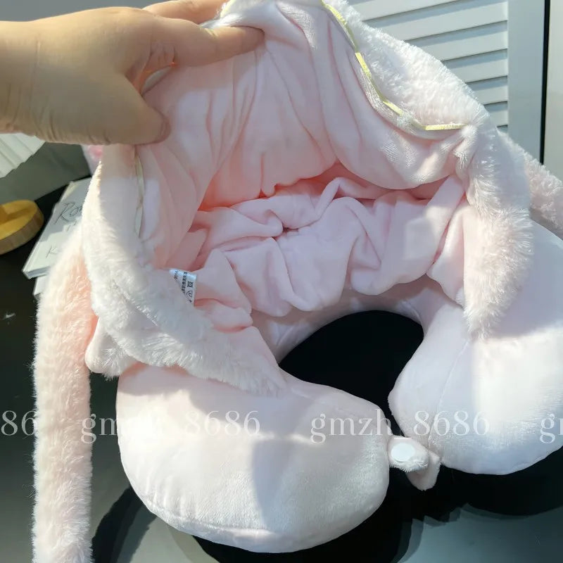 Cartoon Angel Travel Neck Pillow Car Neck Hooded Pillow U-Shaped Portable Blackout Nap Pillow Adjustable Traveling Neck Pillow
