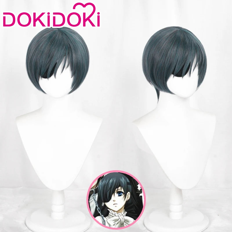 IN STOCK Ciel Phantomhive Wig Anime DokiDoki Ciel Cosplay Wig Men Halloween Short Hair Free Wig Cap