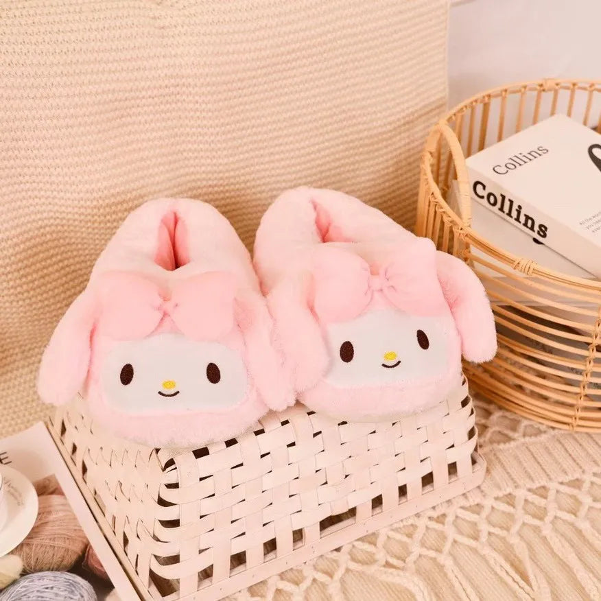 New Sanrio Kuromi Melody Hellokitty Bag Root Cotton Slippers Winter Indoor Warm Cotton Shoes Adult Plush Cotton Slippers