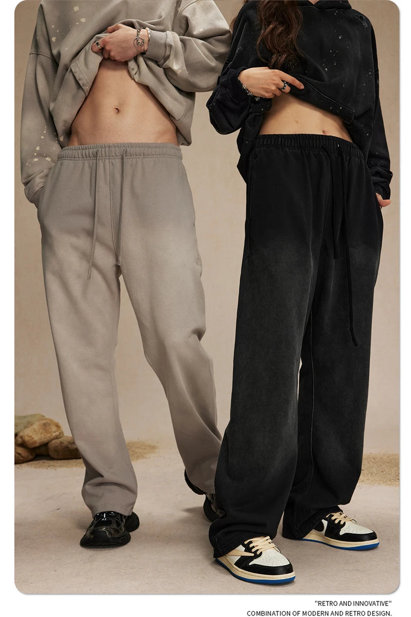 ZODF Retro Autumn Men's Washed Pants Retro Unisex Heavy Weight 450gsm Sports Knitted Straight Trouser Brand Clothes HY0916