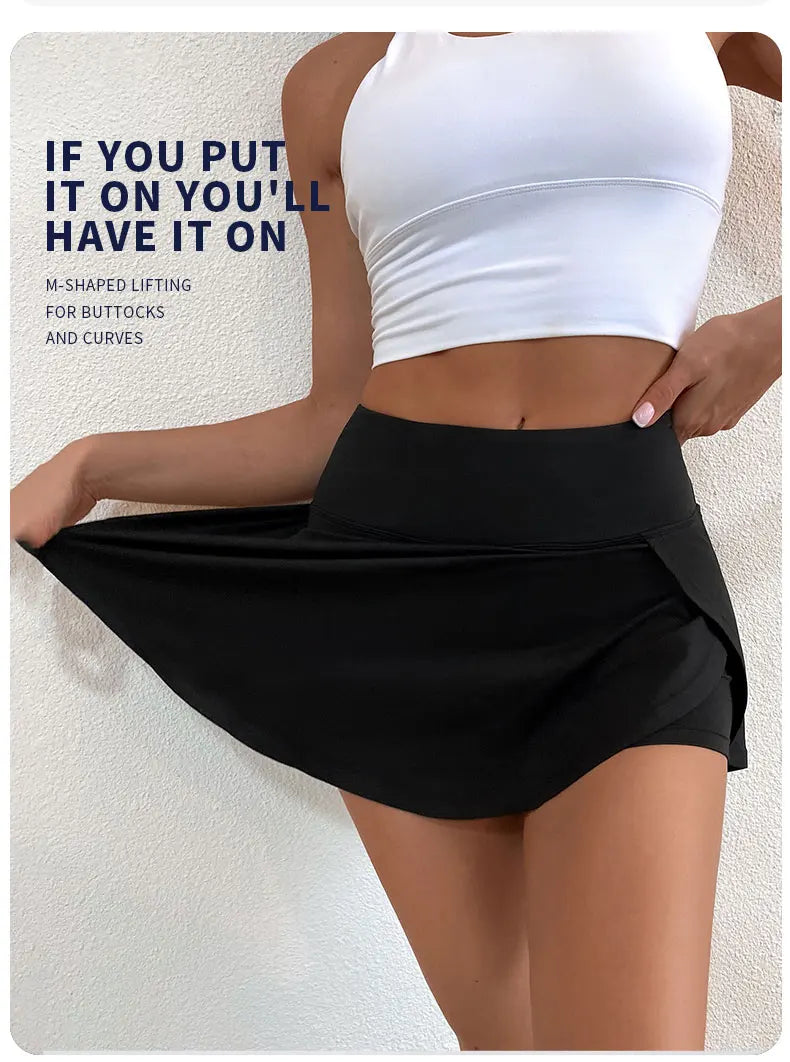 High Waist Women’s Sports Culottes Yoga Fitness Tennis Running Skirt Quick Dry Anti-Light Lining