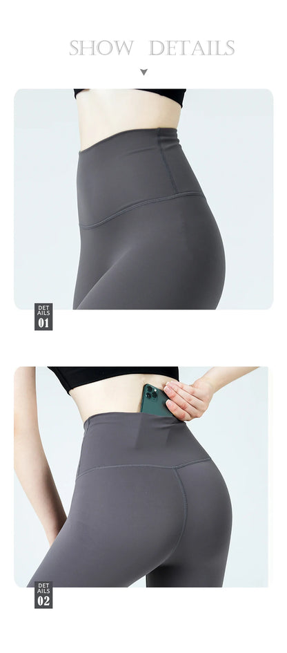 Naked Feel Yoga Leggings with Buttock Lifting and Hidden Waist Pockets – Women’s Gym Fitness Sportswear Tight
