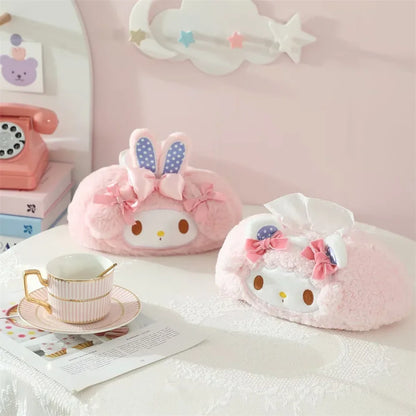 Japanese Style Plush My Melody Kuromi Tissue Box Durable Home Car Hotel Sofa Paper Tissue Holder Napkin Case Pouch Girl's Gift