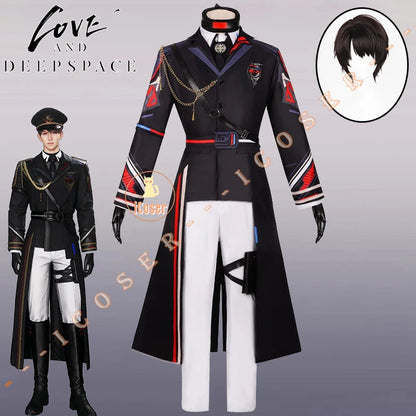 Love and Deepspace Caleb Cosplay Costume Wig Farspace Colonel Uniform Cap Outfit Halloween Party for Women Men Carnival Props