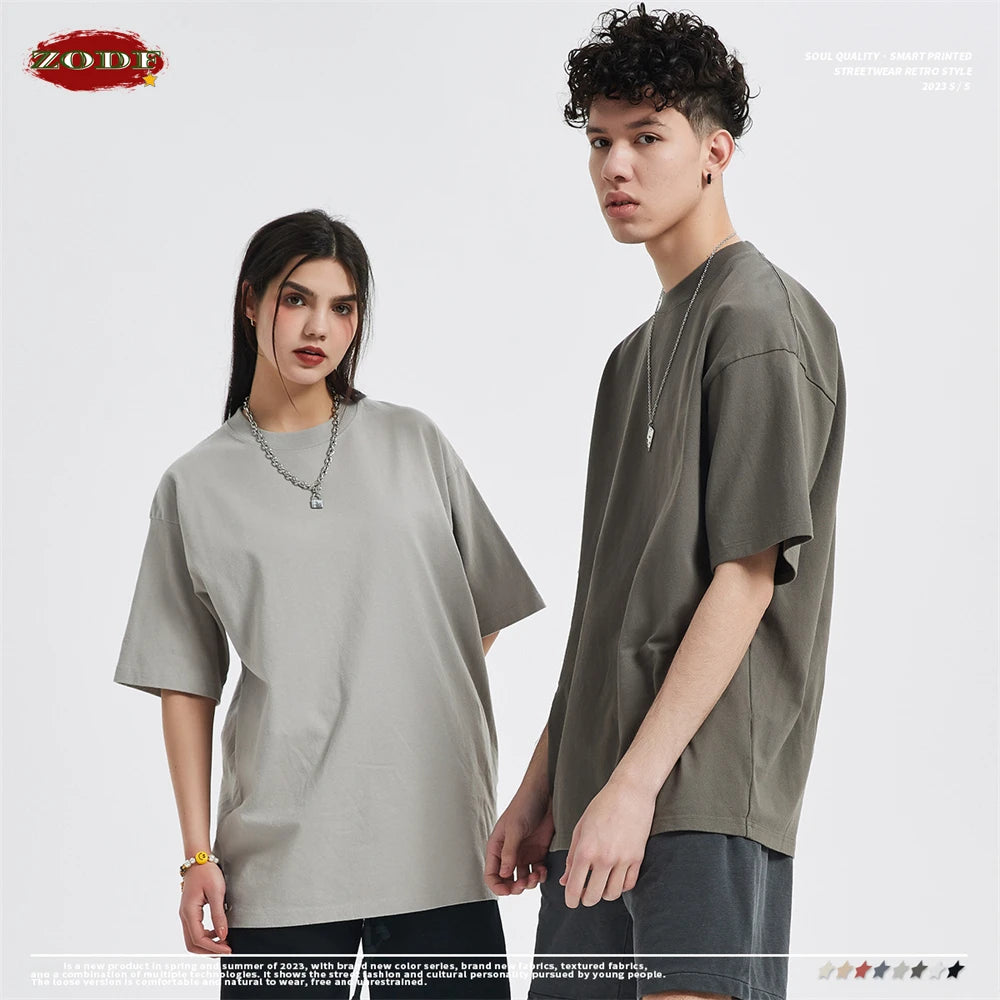ZODF Fashion Spring Summer Washed Solid T Shirts For Men Loose Unisex 310gsm Cotton Heavy Weight T-Shirt Brand Tops HY0064