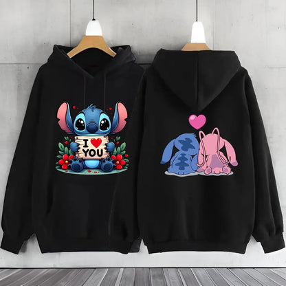 New Women's Jacket Scene Clothing 2000s MINISO Brand Clothing Disney Lilo & Stitch Hood Hoodie Anime Cute Winter Warm Sweatshirt