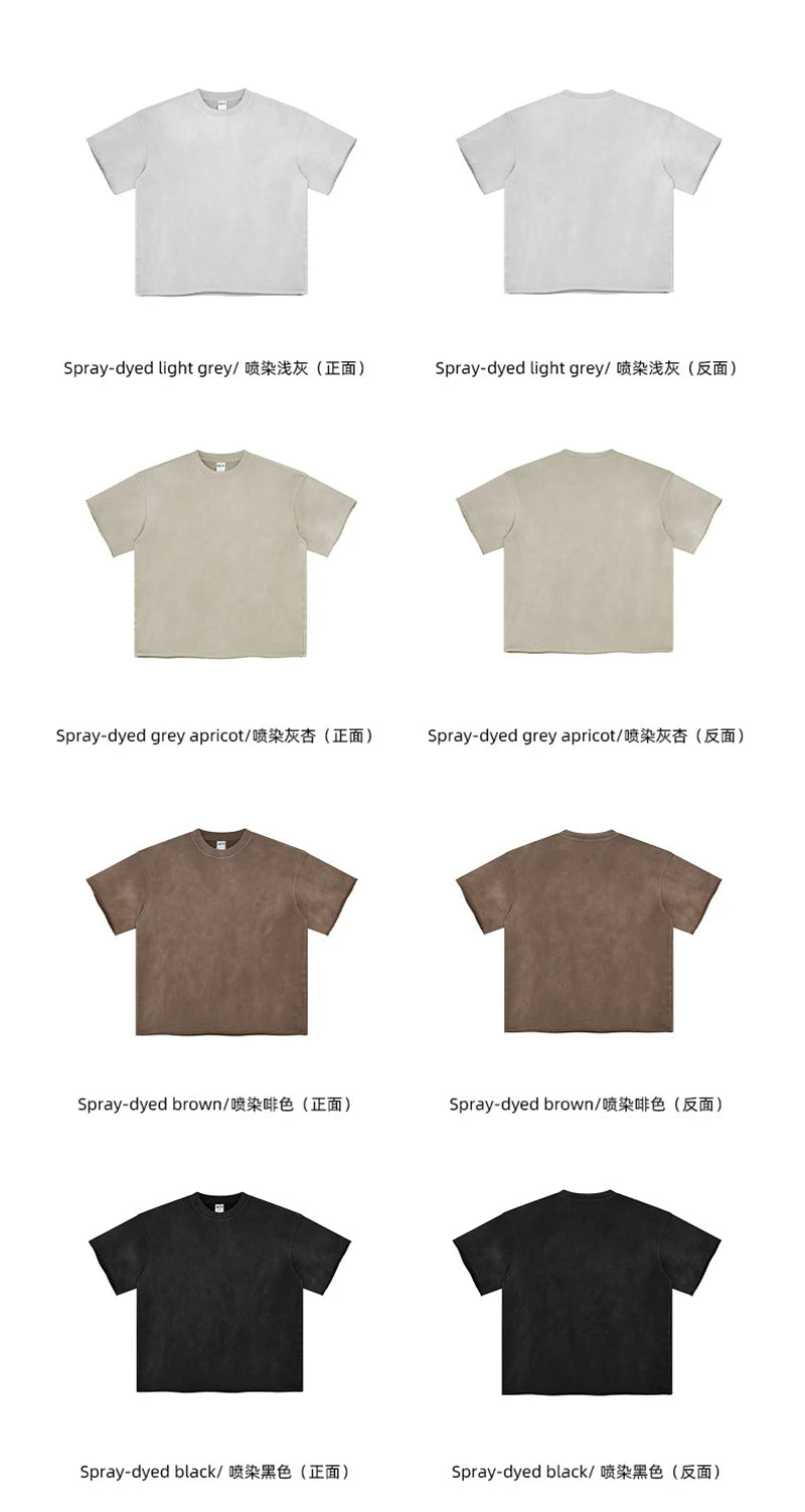 ZODF Spring Summer Men Washed Spray Dyeing T Shirts Unisex Heavy Weight Plush Distressed 360gsm T-Shirt Brand Tops HY0780