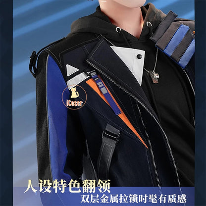 iCoser Love and Deepspace Caleb Cosplay Costume Wig Flying Jacket Uniform Necklace Halloween Party for Women Men Carnival Props