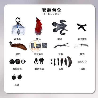 Wuthering Waves Lupa Cosplay Costume Wig Bodysuit Earrings Tail Headwear Halloween Party for Women Girls Carnival Props iCoser