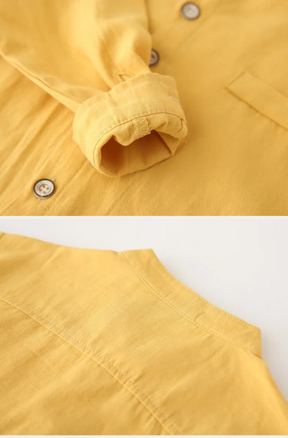 Baby Clothes Boys Shirts Buttons Soft Cotton Fall Kids Blouse Boutique Infantil 1 to 2 3 4 5 6 Yrs Casual White Blue Yellow Tops