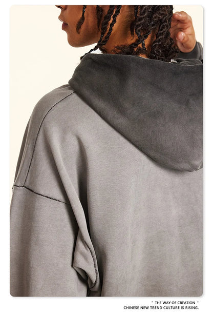 ZODF American Retro Washed Cotton Hoodie For Men Unisex Autumn High Street Oversized Knitted 380gsm Hooded Pullovers Coat HY0913