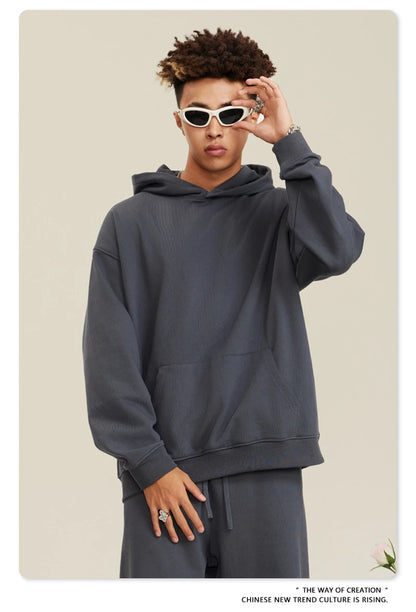 ZODF New Winter 440gsm Terry Hooded Hoodies For Men Retro Unisex Couple Loose Oversized Solid Pullovers Streetwears HY0664