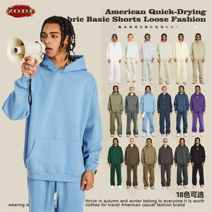 ZODF New 2024 Autumn Winter Men 345gsm Fleece Hoodies Unisex Women Relax Fit Warm Solid Hooded Pullovers Sweatshirts HY0863