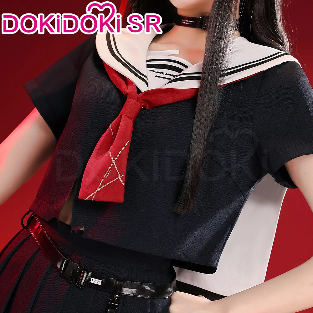 CHISA Cosplay Costume Game Wuthering Waves DokiDoki-SR Women Black JK Uniform Halloween CHISA Suit Coat Cosplay Wig