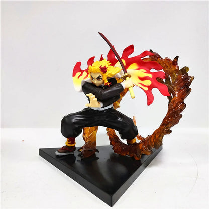 Demon Slayer Rengoku Kyoujurou Anime Figures Fire Led Scene DIY PVC Action Figure Toys Kimetsu no Yaiba Figurine Kids Doll 14cm