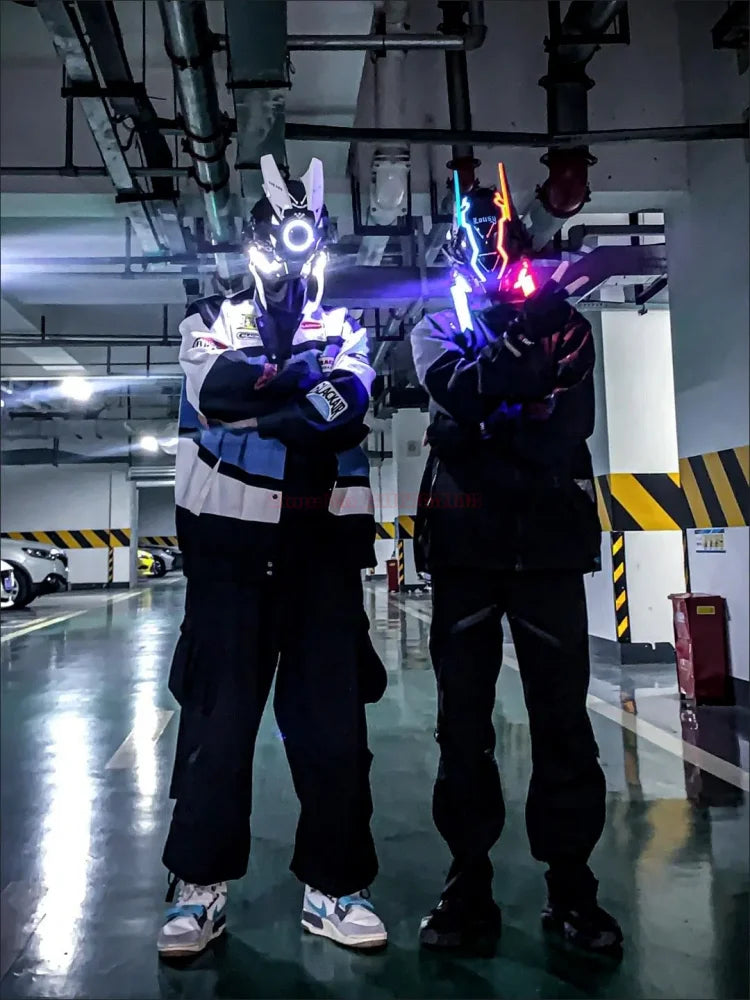 Cyberpunk Helmet Cosplay Dreadlocks Cool Mask With Led Light Shinobi Samurai Mask Braids Christmas Birthday Gift Dreads Wings