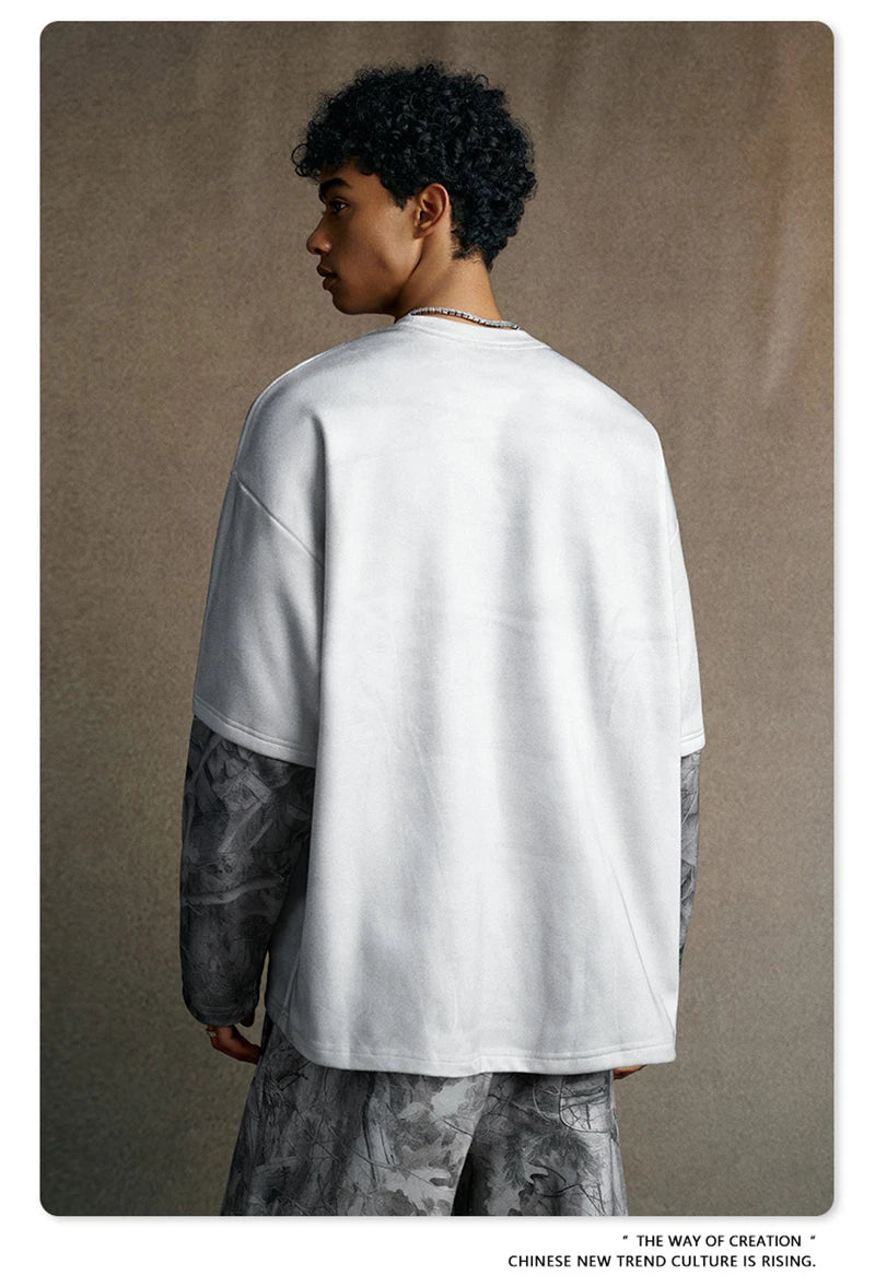 ZODF 2025 Autumn 340gsm Fake 2-Piece T-Shirt For Man Unisex Oversized Heat Transfer Printing Long Sleeve T Shirts Tee HY1151