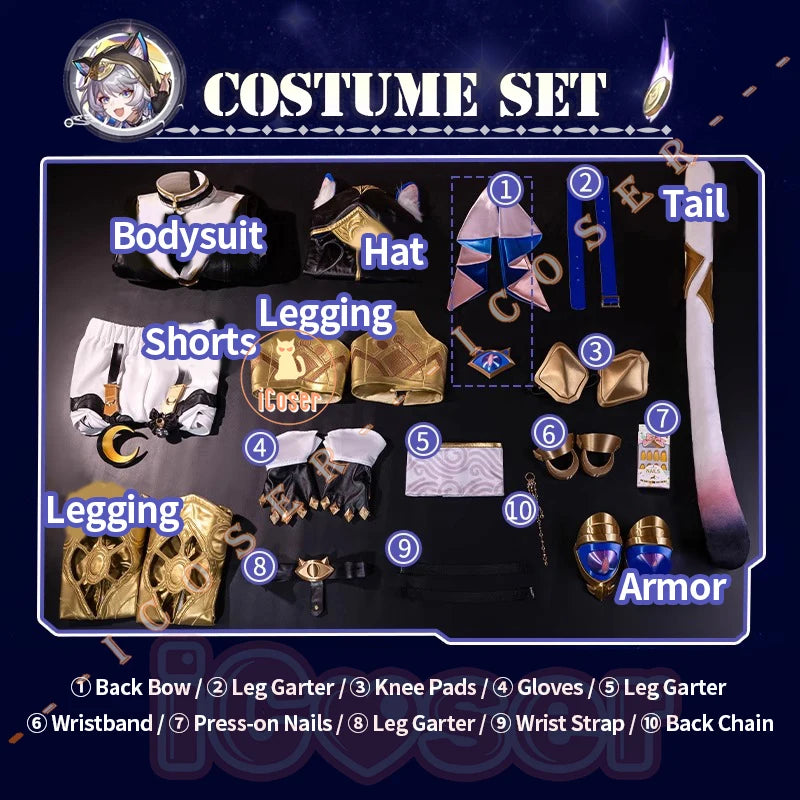 iCoser Honkai Star Rail Cipher Cosplay Costume Wig Bodysuit Uniform Cifera Tail Halloween Party for Women Girls Festival Props
