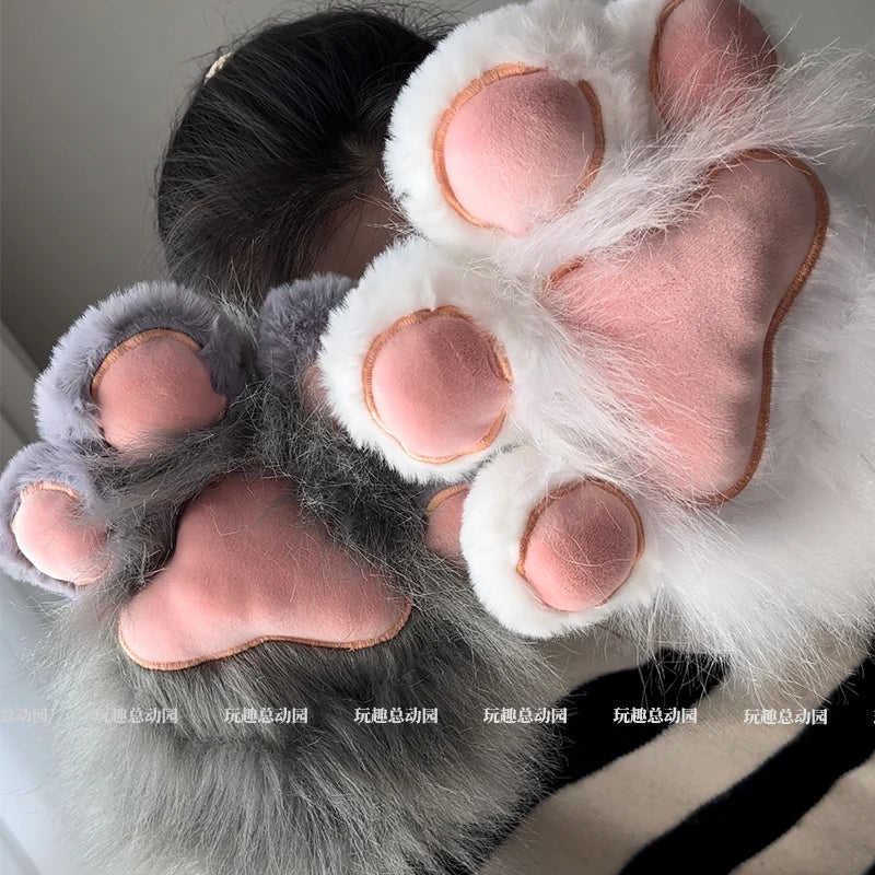 Anime Cute Cat Claw Glove Plush Toy Turn Into Cat Cosplay Props Funny Gloves White Black Grey Plushies Costume Accessories Glove