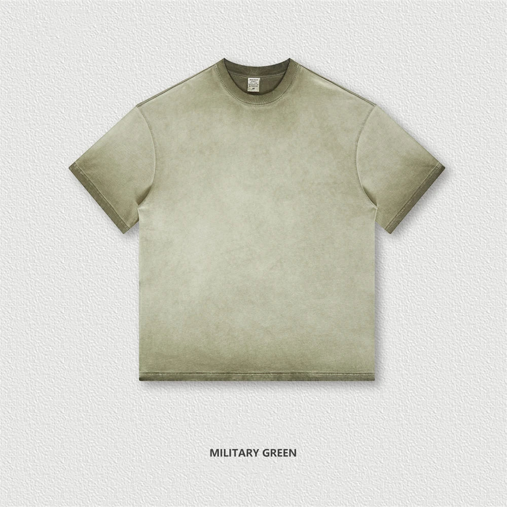 ZODF 2023 Men's Summer 255G Wash Gradient Fried Cotton T Shirt Round Neck Short Sleeve American Retro Loose T-Shirt HY0547