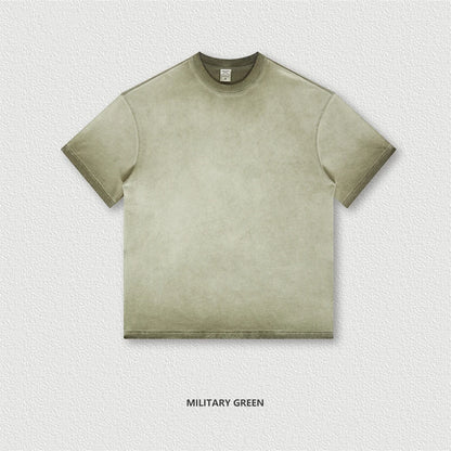 ZODF 2023 Men's Summer 255G Wash Gradient Fried Cotton T Shirt Round Neck Short Sleeve American Retro Loose T-Shirt HY0547