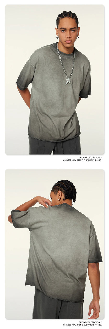 ZODF Fashion 2024 250gsm Washed Distressed T-Shirts For Men Unisex Women Retro Cotton Relax Fit T Shirt Brand Tees HY0838