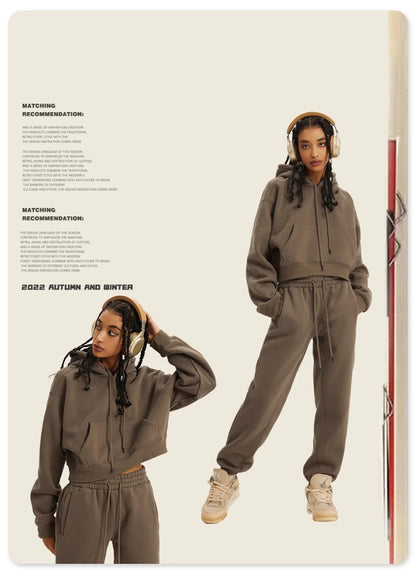 ZODF Chic Sexy Women Super-short Fleece Cropped Hoodies Girl Female Hip Hop Loose 345gsm Solid Hooded Pullover Streetwear HY0340